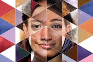 composite of several female faces combining to a single figure